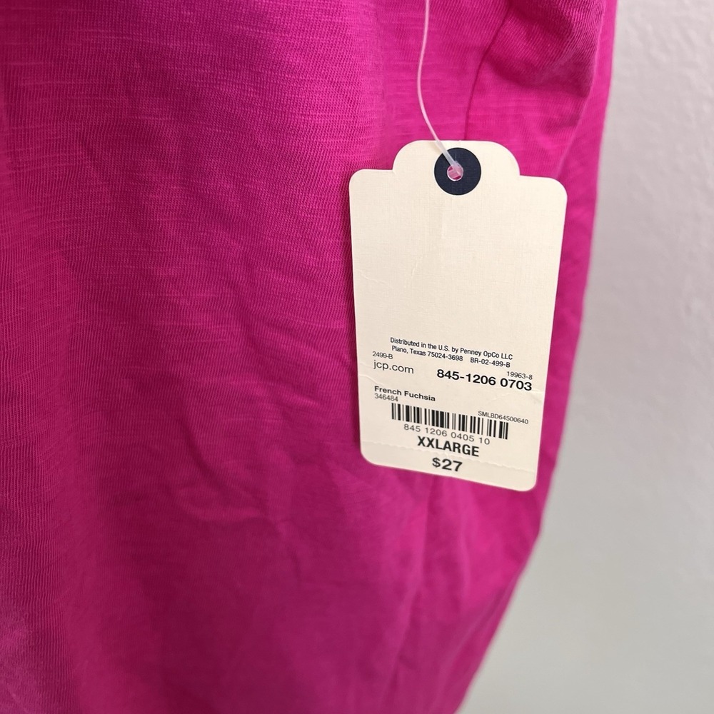 XXL Top Tunic Tee 3/4 Sleeve Casual Crochet Trim NWT Cotton Pink St. John's Bay - Picture 6 of 8